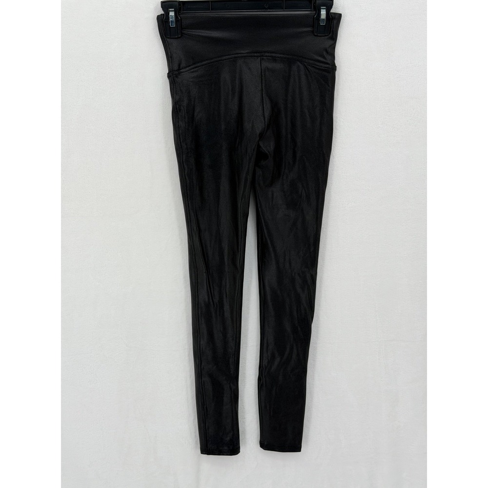 Spanx Leggings Womens Small Black Faux Leather Coated Compression Shaping Party - Picture 2 of 10